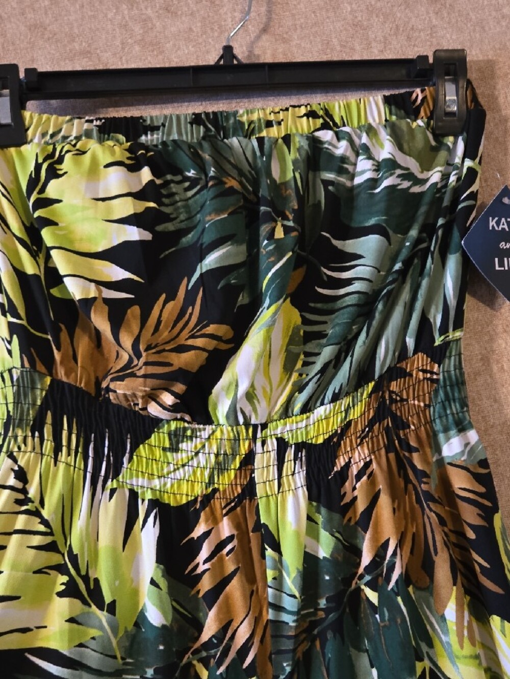 Strapless Tropical Leaf Jumpsuit in Green - Picture 5 of 7